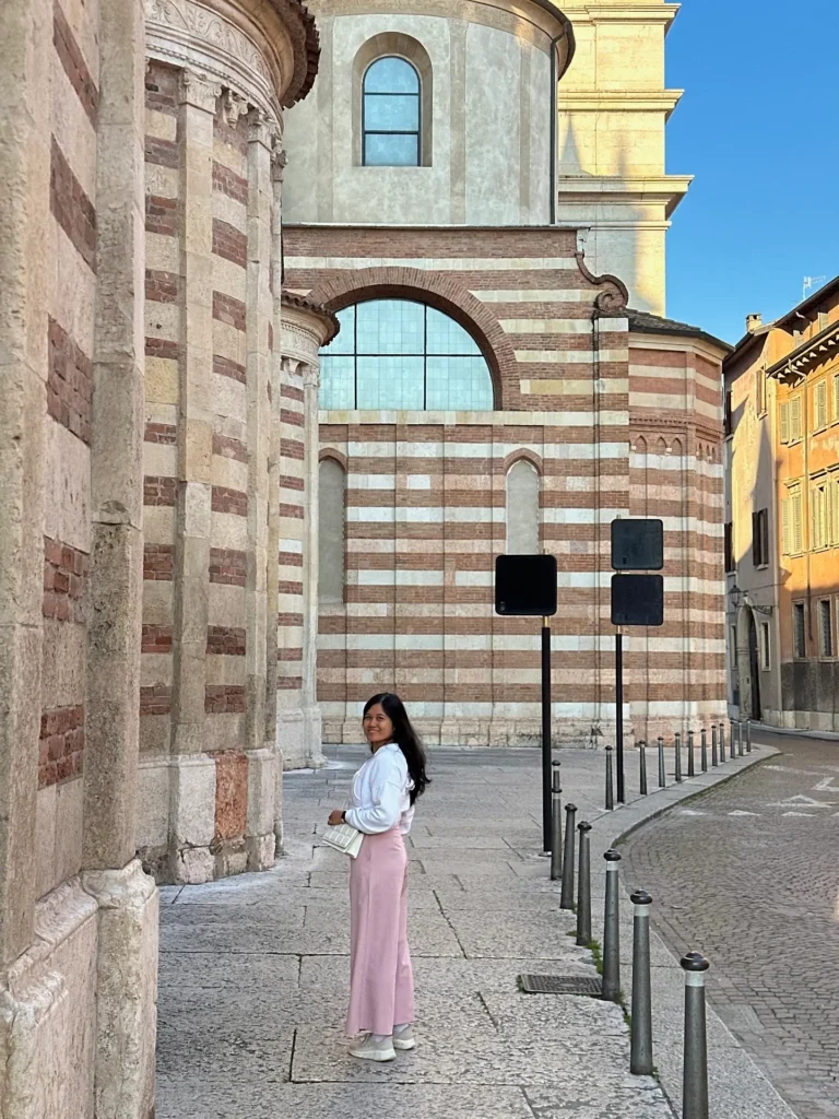 Best churches in Verona Cathedral exterior side view Duomo Verona street scene