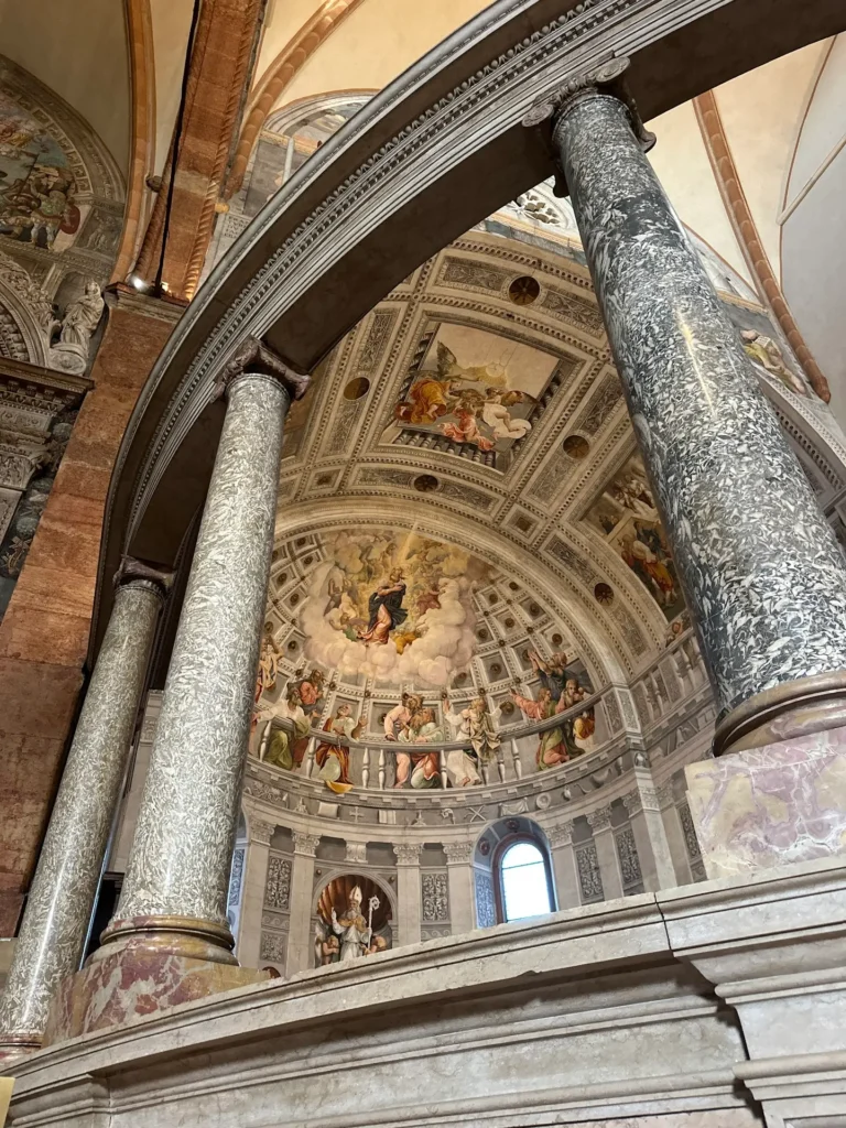Churches in Verona Duomo, Verona: interior columns fresco ceiling details