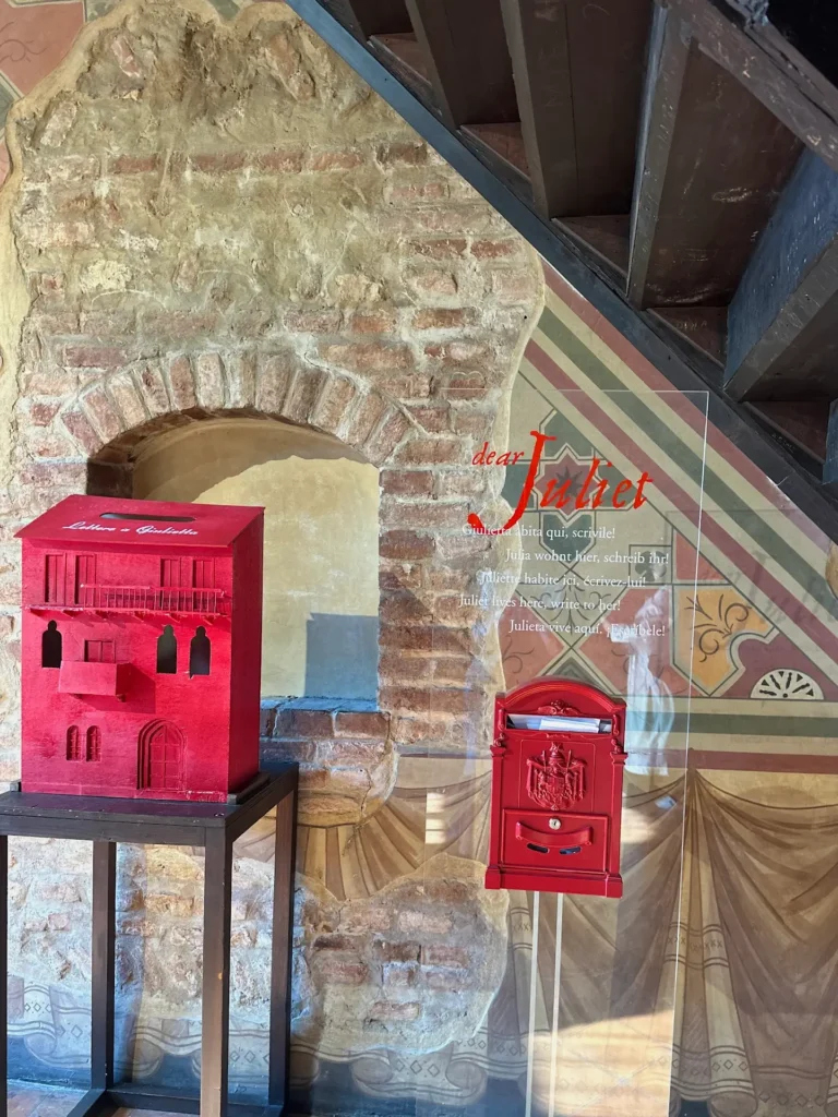 Dear Juliet letter mailbox inside Juliet's House Verona where visitors can leave letters for Juliet.