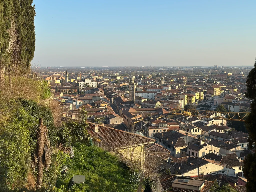 Looking over Veronetta Verona from Castel San Pietro with terracotta rooftops and quiet streets